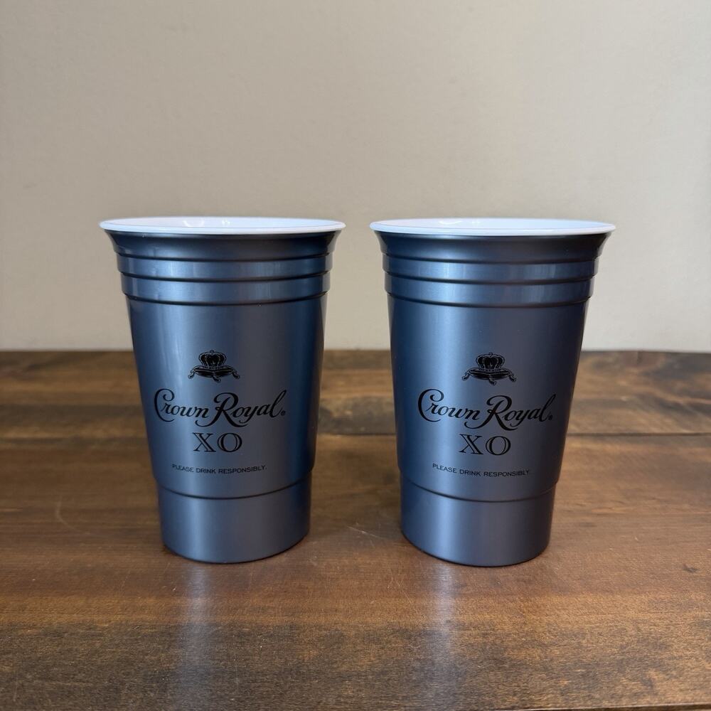 2pk Silver Crown Royal XO Hard Plastic Reusable Double Walled Solo Cups RARE